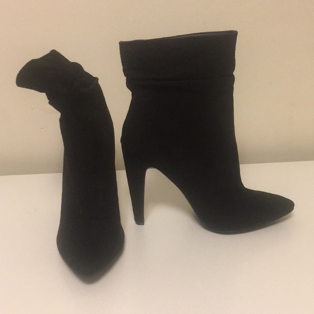 Black Suede Heel Ankle Bootie